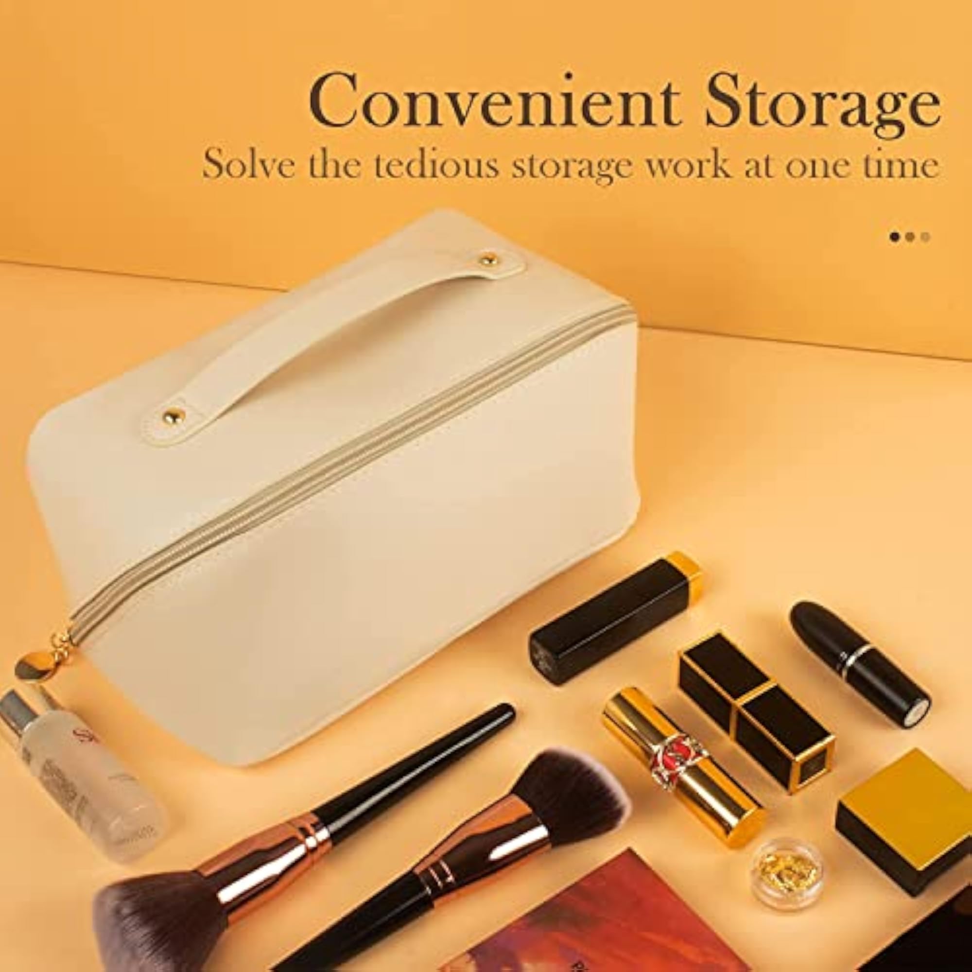 Large Capacity Travel Bag, Leather Makeup Bag With Handle